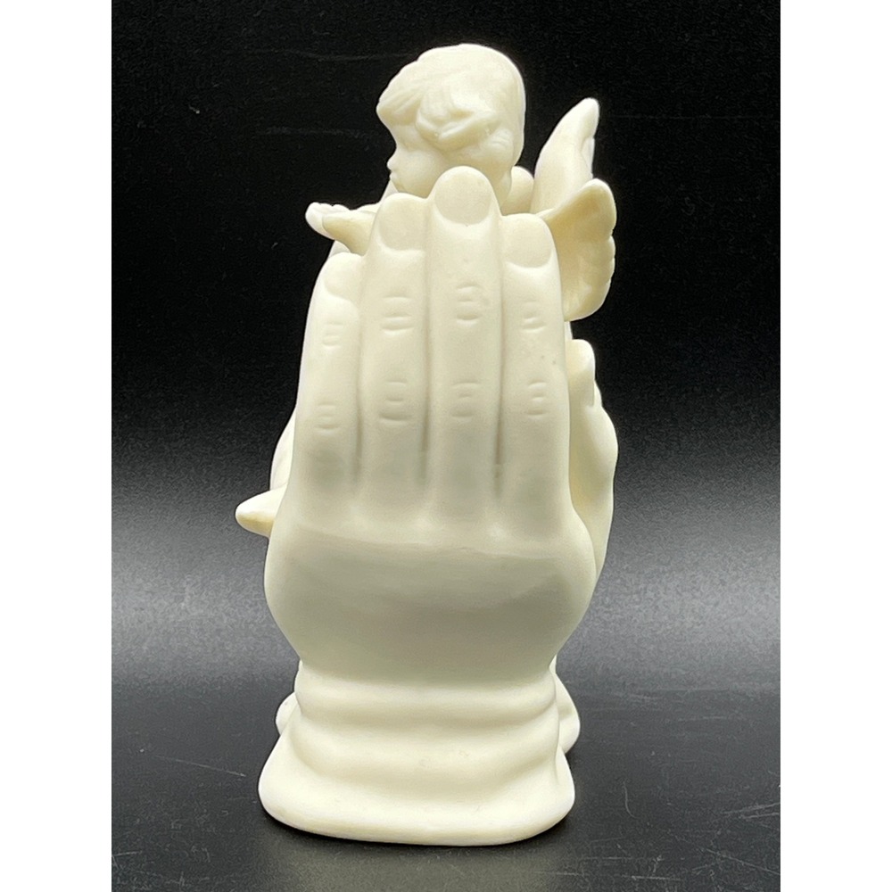 Vtg Matte White Porcelain Bisque Angel Cherub in Hands Figurine Sculpture 4.5" - Picture 2 of 7